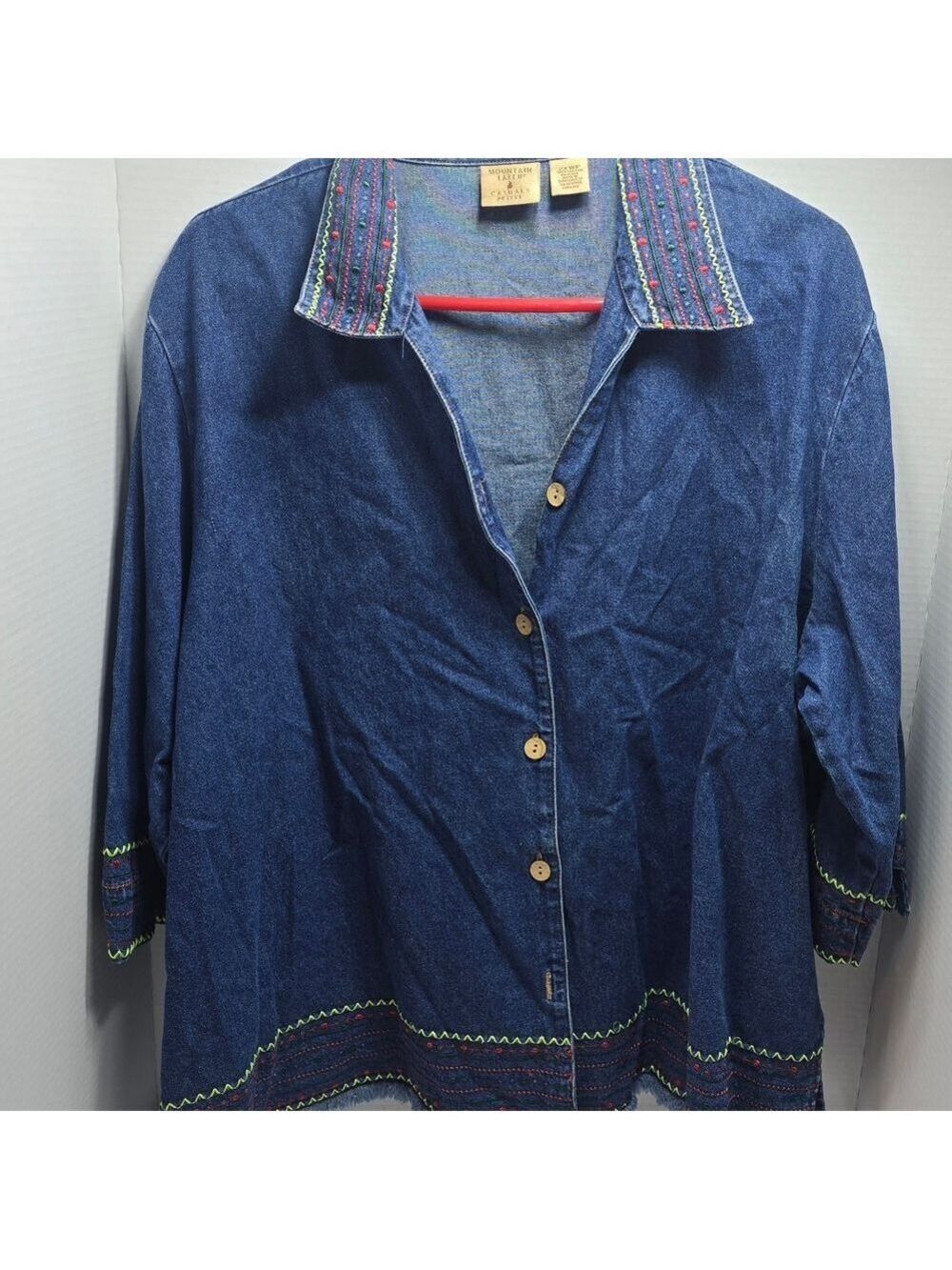 Mountain Lake Blue Button Down Shirt with Multicolor Accents
